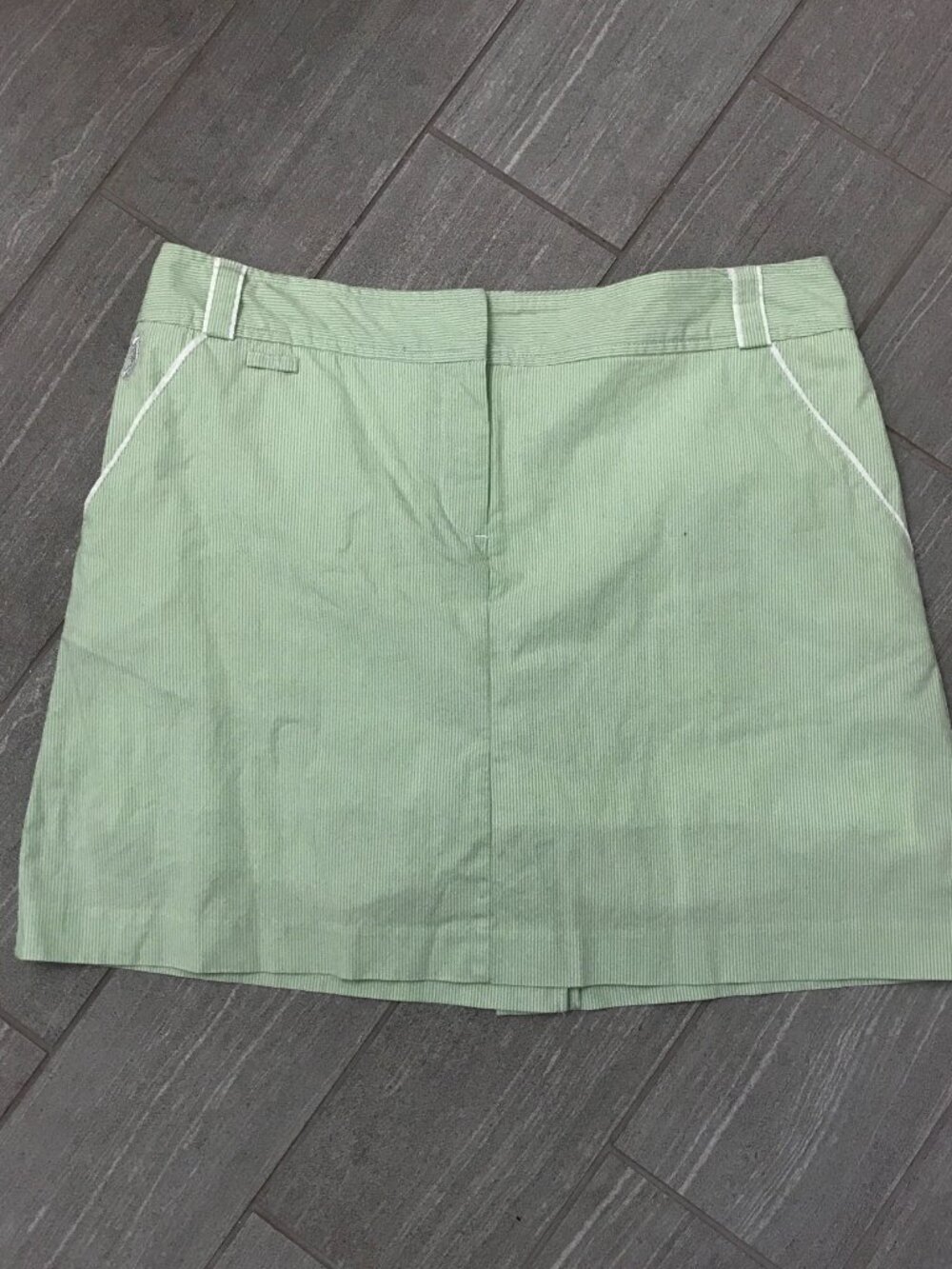 IZOD Sporty Seersucker Mini Skort | Mint Green & White Stripe Size 10